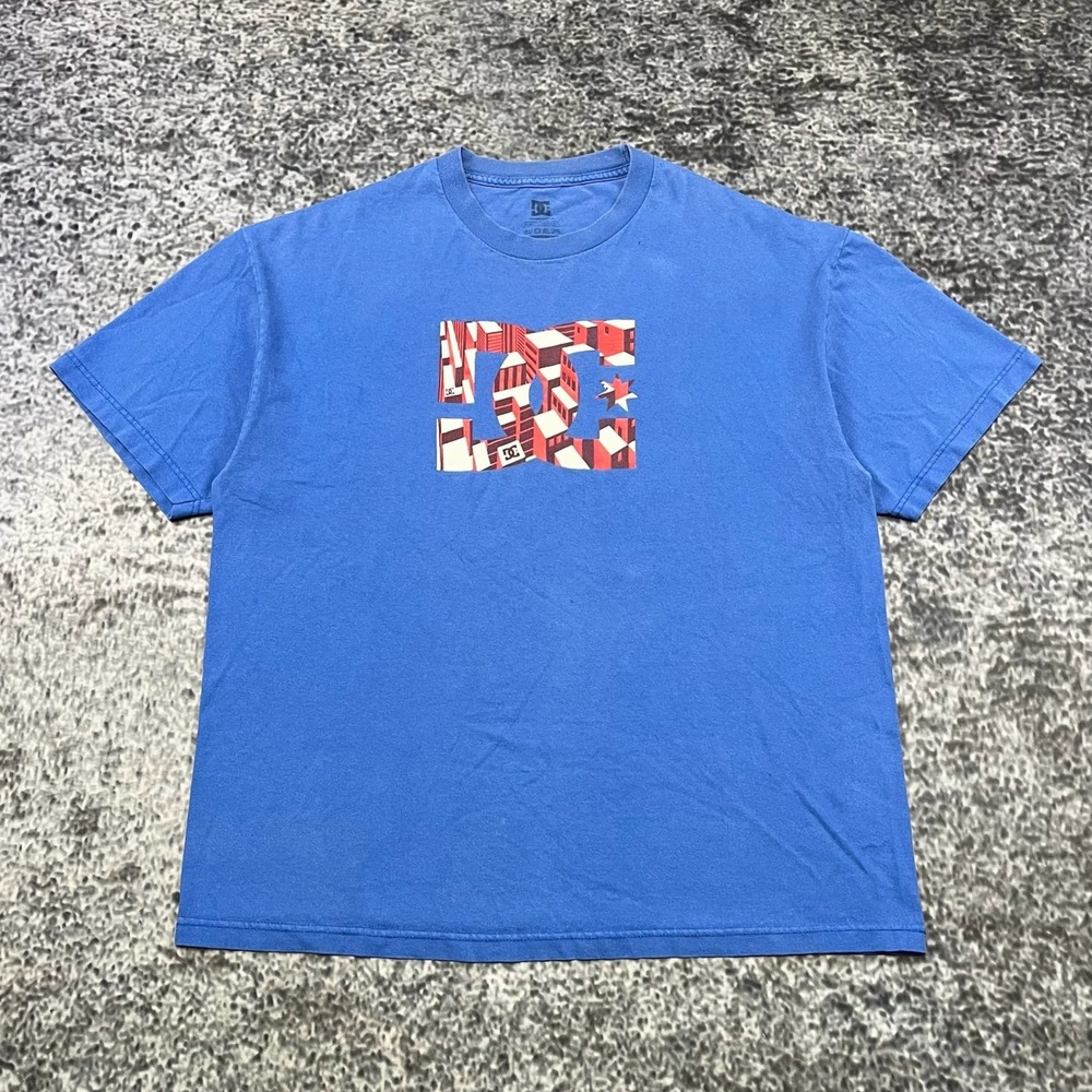 Vintage Y2K DC T Shirt Mens XL‎ Blue Logo Grunge Skater